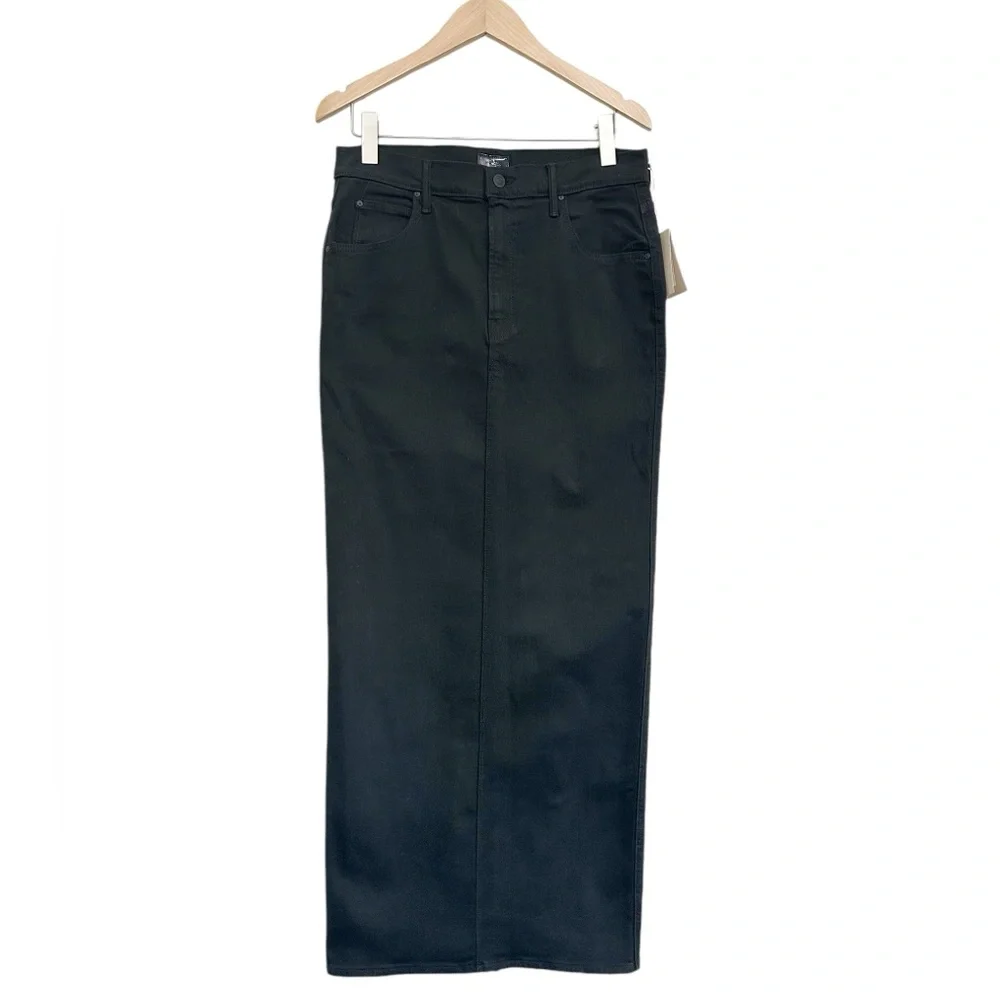 NWT MOTHER The flagpole Denim Maxi Skirt in Pitch Black Size 30